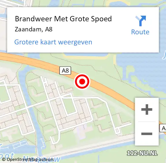 Locatie op kaart van de 112 melding: Brandweer Met Grote Spoed Naar Zaandam, A8 op 19 juli 2014 23:19