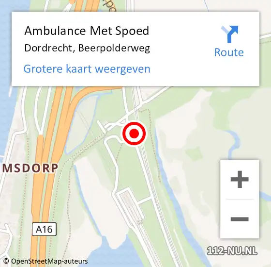 Locatie op kaart van de 112 melding: Ambulance Met Spoed Naar Dordrecht, Beerpolderweg op 12 juni 2022 19:19