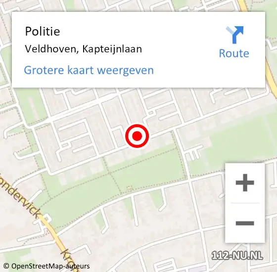 Locatie op kaart van de 112 melding: Politie Veldhoven, Kapteijnlaan op 12 juni 2022 20:26