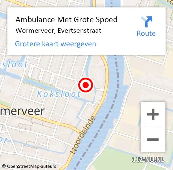 Locatie op kaart van de 112 melding: Ambulance Met Grote Spoed Naar Wormerveer, Evertsenstraat op 12 juni 2022 20:43