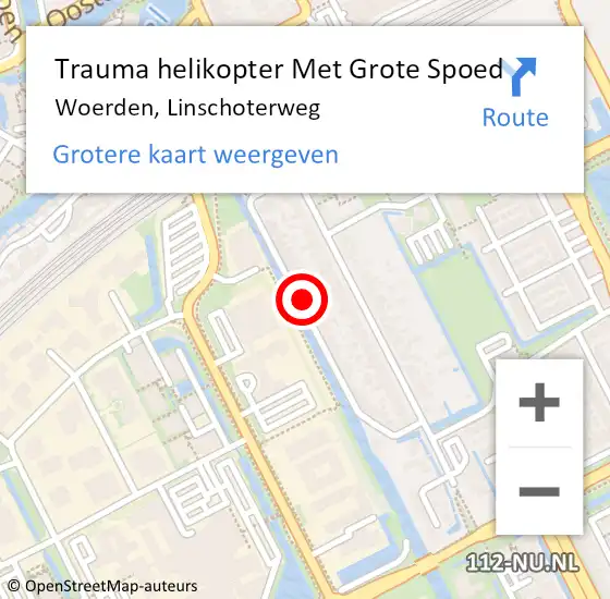 Locatie op kaart van de 112 melding: Trauma helikopter Met Grote Spoed Naar Woerden, Linschoterweg op 12 juni 2022 21:16