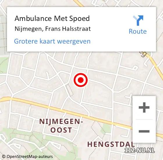 Locatie op kaart van de 112 melding: Ambulance Met Spoed Naar Nijmegen, Frans Halsstraat op 12 juni 2022 21:25