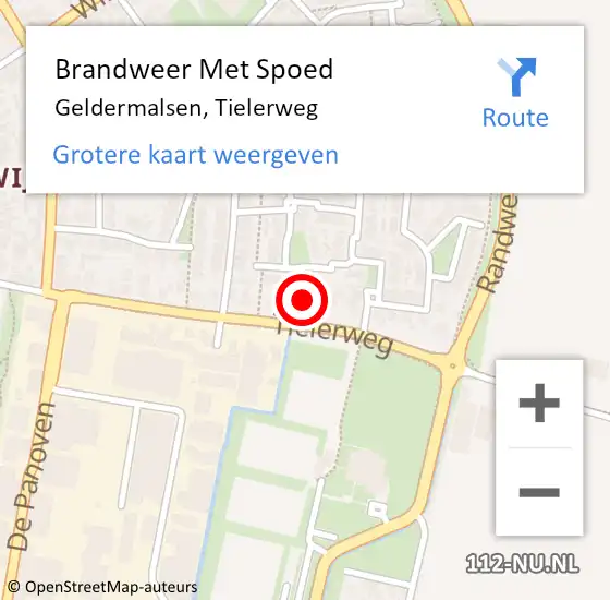 Locatie op kaart van de 112 melding: Brandweer Met Spoed Naar Geldermalsen, Tielerweg op 12 juni 2022 21:25