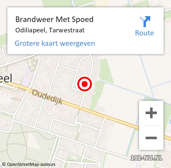 Locatie op kaart van de 112 melding: Brandweer Met Spoed Naar Odiliapeel, Tarwestraat op 12 juni 2022 21:49