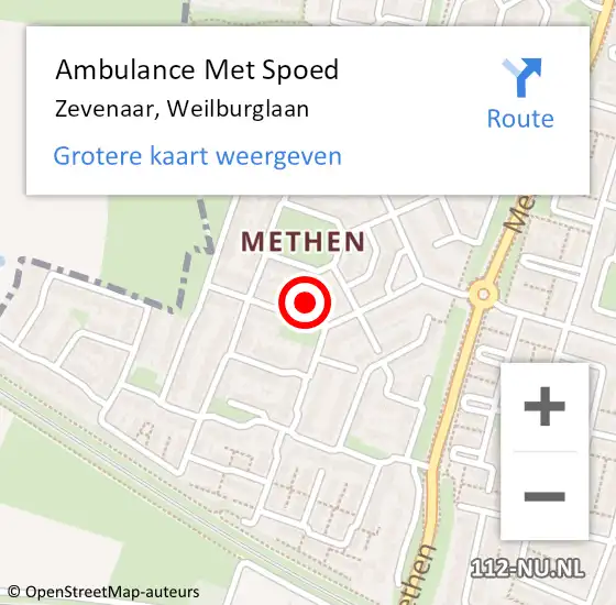 Locatie op kaart van de 112 melding: Ambulance Met Spoed Naar Zevenaar, Weilburglaan op 12 juni 2022 22:04