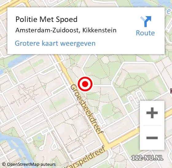 Locatie op kaart van de 112 melding: Politie Met Spoed Naar Amsterdam-Zuidoost, Kikkenstein op 12 juni 2022 22:42