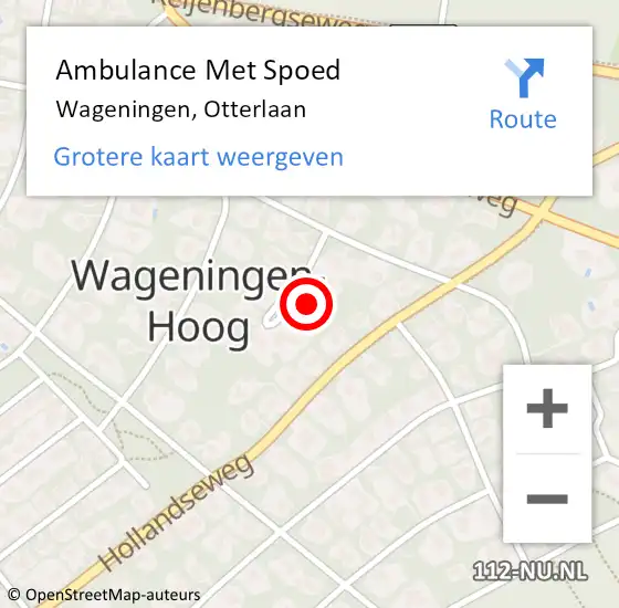 Locatie op kaart van de 112 melding: Ambulance Met Spoed Naar Wageningen, Otterlaan op 12 juni 2022 22:47