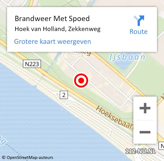 Locatie op kaart van de 112 melding: Brandweer Met Spoed Naar Hoek van Holland, Zekkenweg op 12 juni 2022 22:55