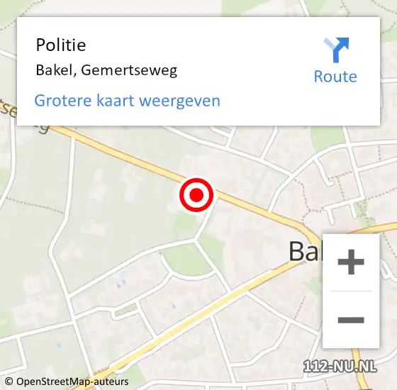 Locatie op kaart van de 112 melding: Politie Bakel, Gemertseweg op 12 juni 2022 23:33