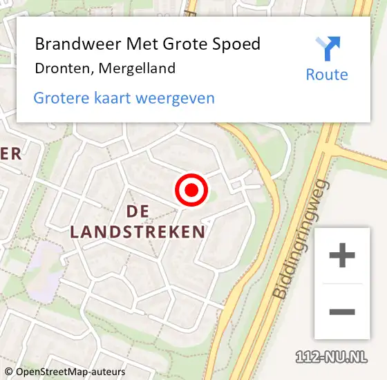 Locatie op kaart van de 112 melding: Brandweer Met Grote Spoed Naar Dronten, Mergelland op 12 juni 2022 23:52