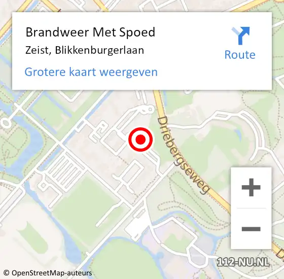 Locatie op kaart van de 112 melding: Brandweer Met Spoed Naar Zeist, Blikkenburgerlaan op 12 juni 2022 23:58