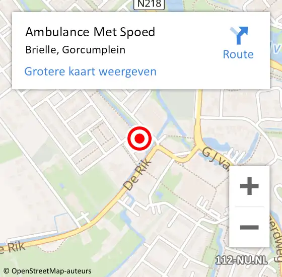 Locatie op kaart van de 112 melding: Ambulance Met Spoed Naar Brielle, Gorcumplein op 13 juni 2022 00:24