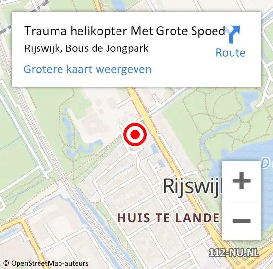 Locatie op kaart van de 112 melding: Trauma helikopter Met Grote Spoed Naar Rijswijk, Bous de Jongpark op 13 juni 2022 00:27