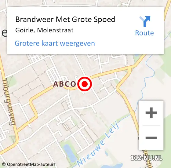 Locatie op kaart van de 112 melding: Brandweer Met Grote Spoed Naar Goirle, Molenstraat op 13 juni 2022 00:37