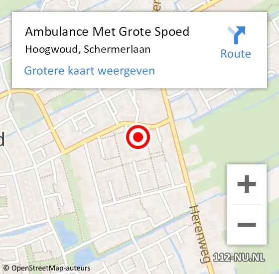 Locatie op kaart van de 112 melding: Ambulance Met Grote Spoed Naar Hoogwoud, Schermerlaan op 13 juni 2022 00:51