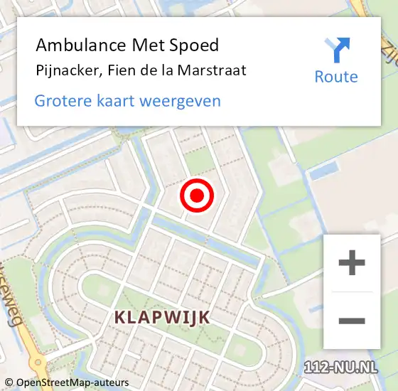 Locatie op kaart van de 112 melding: Ambulance Met Spoed Naar Pijnacker, Fien de la Marstraat op 13 juni 2022 01:00