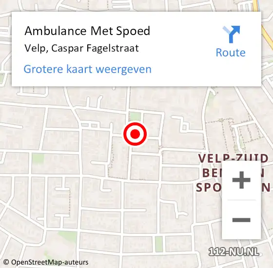 Locatie op kaart van de 112 melding: Ambulance Met Spoed Naar Velp, Caspar Fagelstraat op 13 juni 2022 01:49