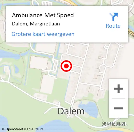 Locatie op kaart van de 112 melding: Ambulance Met Spoed Naar Dalem, Margrietlaan op 13 juni 2022 02:03