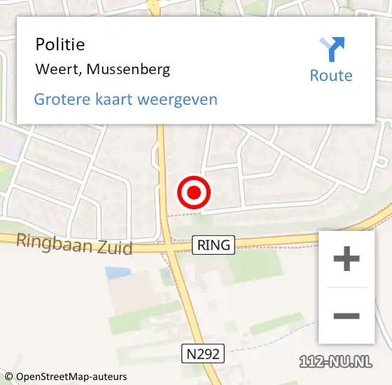 Locatie op kaart van de 112 melding: Politie Weert, Mussenberg op 13 juni 2022 02:22