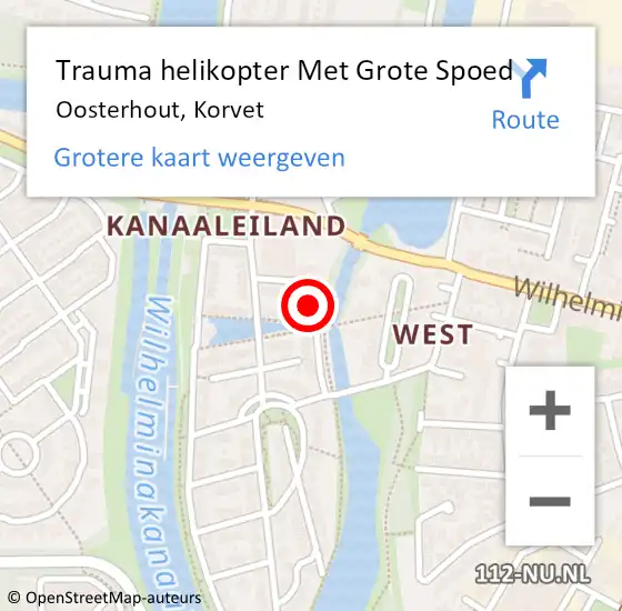 Locatie op kaart van de 112 melding: Trauma helikopter Met Grote Spoed Naar Oosterhout, Korvet op 13 juni 2022 03:16