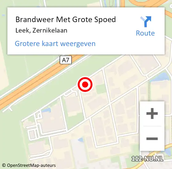 Locatie op kaart van de 112 melding: Brandweer Met Grote Spoed Naar Leek, Zernikelaan op 13 juni 2022 04:22