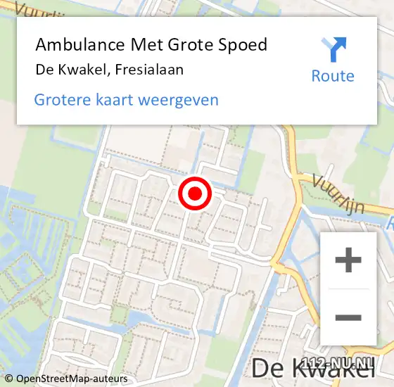 Locatie op kaart van de 112 melding: Ambulance Met Grote Spoed Naar De Kwakel, Fresialaan op 13 juni 2022 04:25