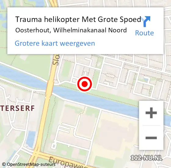 Locatie op kaart van de 112 melding: Trauma helikopter Met Grote Spoed Naar Oosterhout, Wilhelminakanaal Noord op 13 juni 2022 05:22