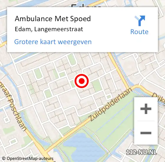 Locatie op kaart van de 112 melding: Ambulance Met Spoed Naar Edam, Langemeerstraat op 13 juni 2022 05:50