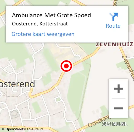 Locatie op kaart van de 112 melding: Ambulance Met Grote Spoed Naar Oosterend, Kotterstraat op 13 juni 2022 07:48