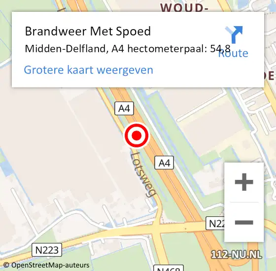 Locatie op kaart van de 112 melding: Brandweer Met Spoed Naar Midden-Delfland, A4 hectometerpaal: 54,8 op 13 juni 2022 08:24