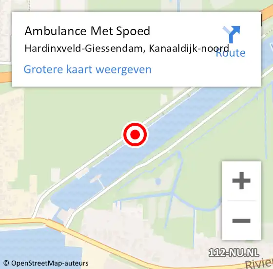 Locatie op kaart van de 112 melding: Ambulance Met Spoed Naar Hardinxveld-Giessendam, Kanaaldijk-noord op 13 juni 2022 08:31