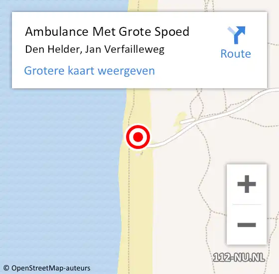 Locatie op kaart van de 112 melding: Ambulance Met Grote Spoed Naar Den Helder, Jan Verfailleweg op 13 juni 2022 08:41