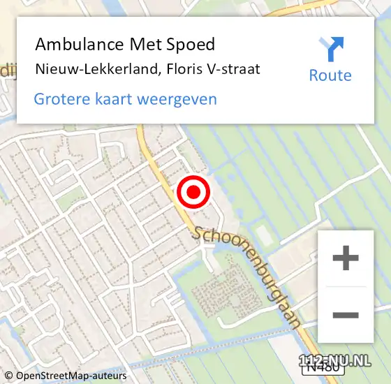 Locatie op kaart van de 112 melding: Ambulance Met Spoed Naar Nieuw-Lekkerland, Floris V-straat op 13 juni 2022 08:51