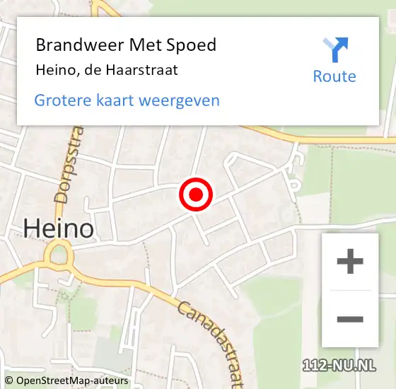 Locatie op kaart van de 112 melding: Brandweer Met Spoed Naar Heino, de Haarstraat op 13 juni 2022 09:03