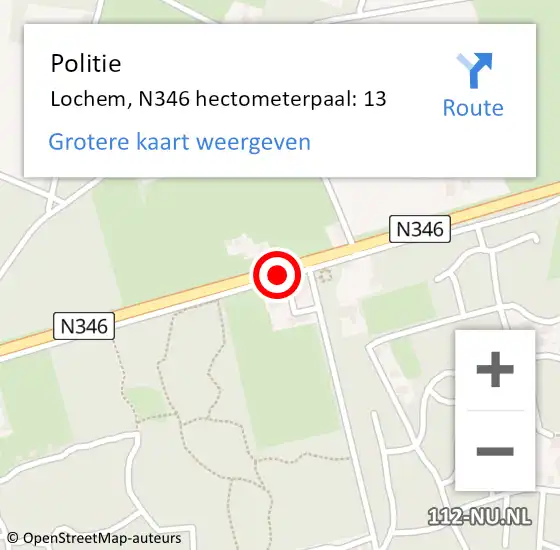 Locatie op kaart van de 112 melding: Politie Lochem, N346 hectometerpaal: 13 op 13 juni 2022 09:08