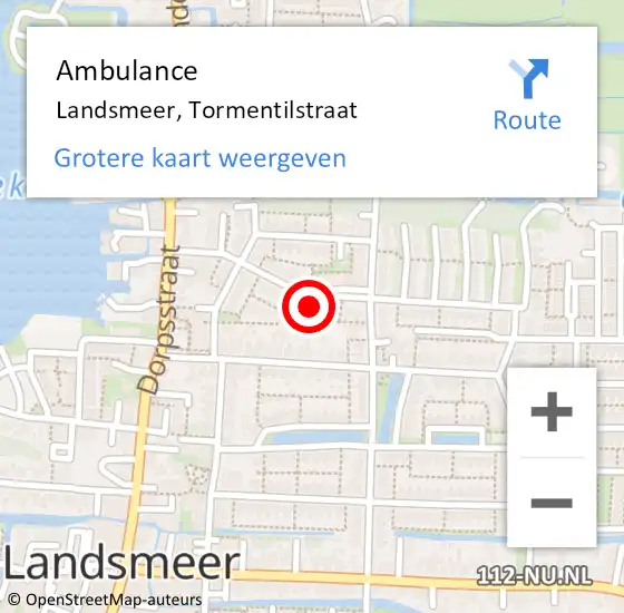 Locatie op kaart van de 112 melding: Ambulance Landsmeer, Tormentilstraat op 13 juni 2022 09:35