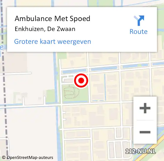 Locatie op kaart van de 112 melding: Ambulance Met Spoed Naar Enkhuizen, De Zwaan op 13 juni 2022 09:54