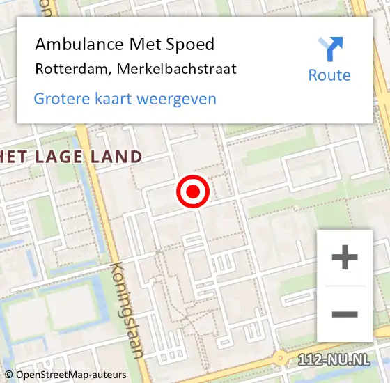 Locatie op kaart van de 112 melding: Ambulance Met Spoed Naar Rotterdam, Merkelbachstraat op 13 juni 2022 10:06