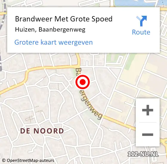 Locatie op kaart van de 112 melding: Brandweer Met Grote Spoed Naar Huizen, Baanbergenweg op 13 juni 2022 10:37