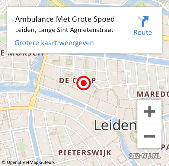 Locatie op kaart van de 112 melding: Ambulance Met Grote Spoed Naar Leiden, Lange Sint Agnietenstraat op 13 juni 2022 11:21