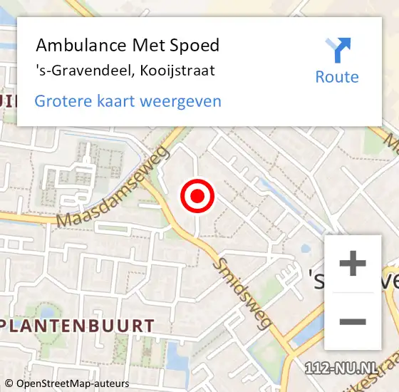 Locatie op kaart van de 112 melding: Ambulance Met Spoed Naar 's-Gravendeel, Kooijstraat op 13 juni 2022 11:21