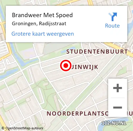 Locatie op kaart van de 112 melding: Brandweer Met Spoed Naar Groningen, Radijsstraat op 13 juni 2022 11:26