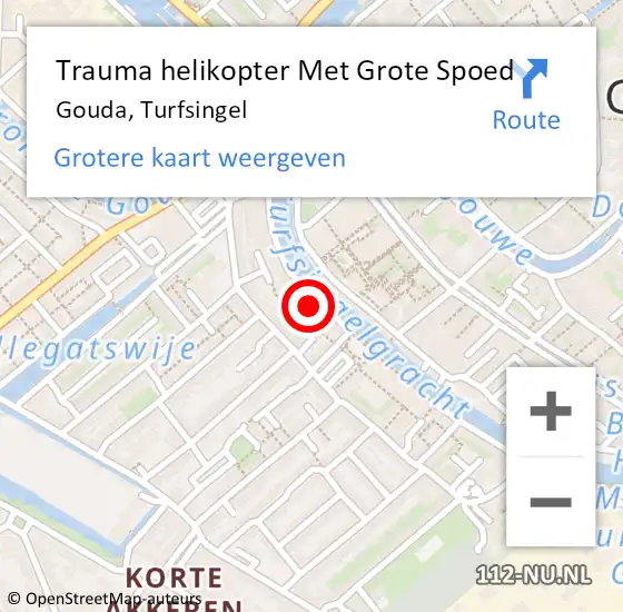 Locatie op kaart van de 112 melding: Trauma helikopter Met Grote Spoed Naar Gouda, Turfsingel op 13 juni 2022 11:33