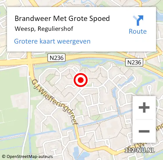 Locatie op kaart van de 112 melding: Brandweer Met Grote Spoed Naar Weesp, Reguliershof op 13 juni 2022 11:43