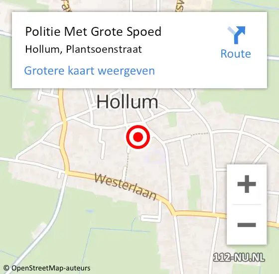 Locatie op kaart van de 112 melding: Politie Met Grote Spoed Naar Hollum, Plantsoenstraat op 13 juni 2022 11:44