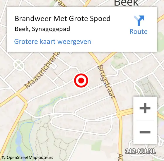 Locatie op kaart van de 112 melding: Brandweer Met Grote Spoed Naar Beek, Synagogepad op 13 juni 2022 11:47