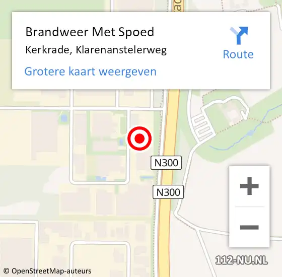 Locatie op kaart van de 112 melding: Brandweer Met Spoed Naar Kerkrade, Klarenanstelerweg op 13 juni 2022 12:10