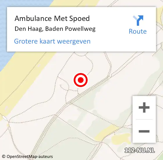 Locatie op kaart van de 112 melding: Ambulance Met Spoed Naar Den Haag, Baden Powellweg op 13 juni 2022 12:51