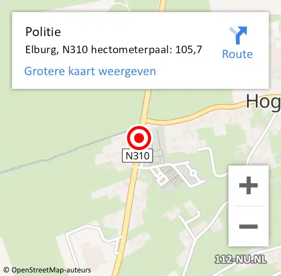 Locatie op kaart van de 112 melding: Politie Elburg, N310 hectometerpaal: 105,7 op 13 juni 2022 12:57