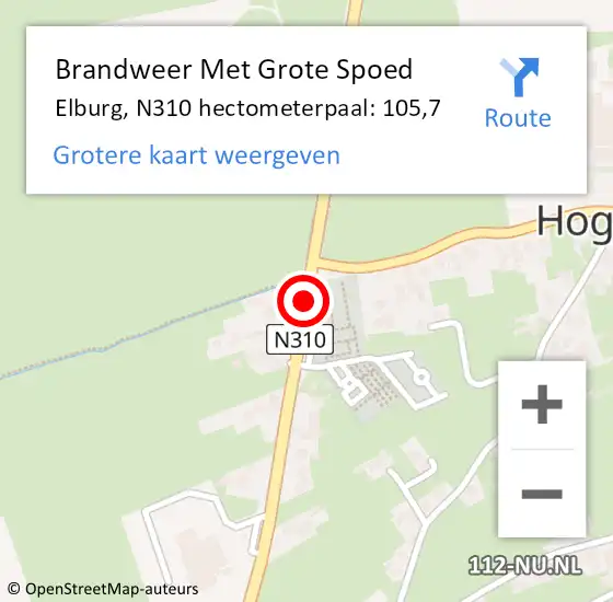 Locatie op kaart van de 112 melding: Brandweer Met Grote Spoed Naar Elburg, N310 hectometerpaal: 105,7 op 13 juni 2022 12:59
